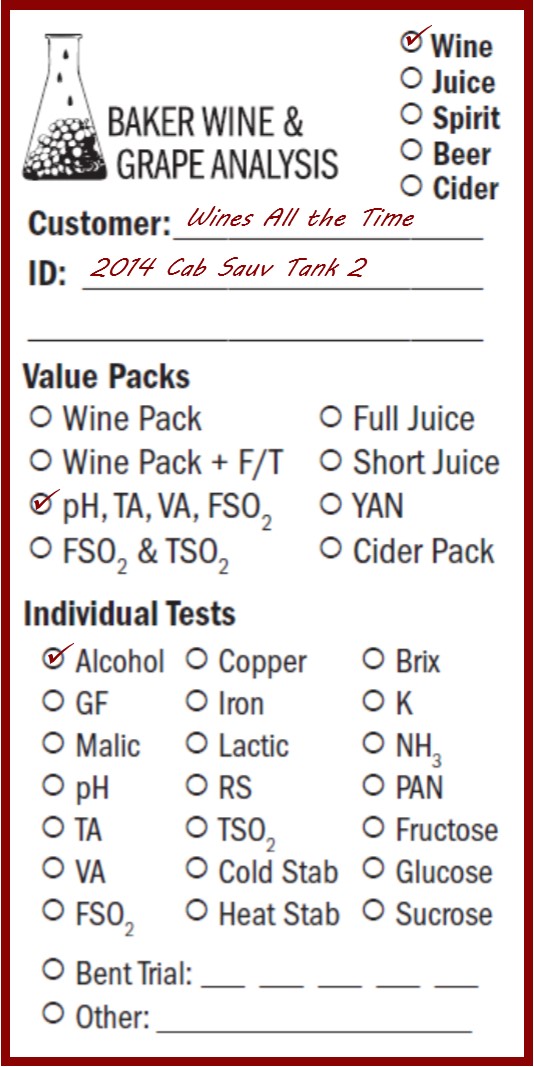 Baker Wine & Grape Analysis Label